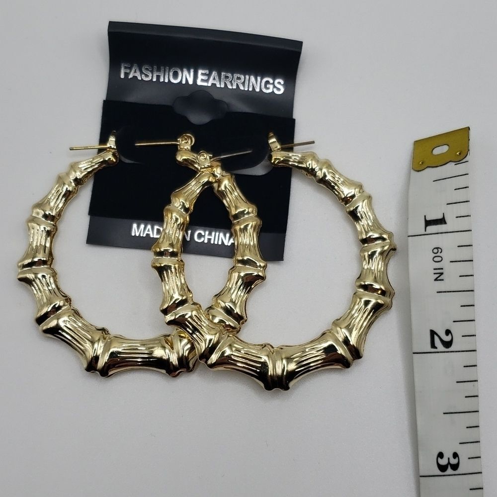 Bamboo gold hoop earrings